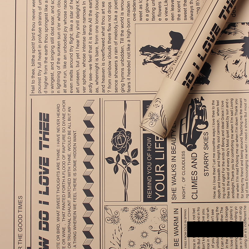 MYHC-21 Retro Newspaper Style Hovězí květiny Balicí papír