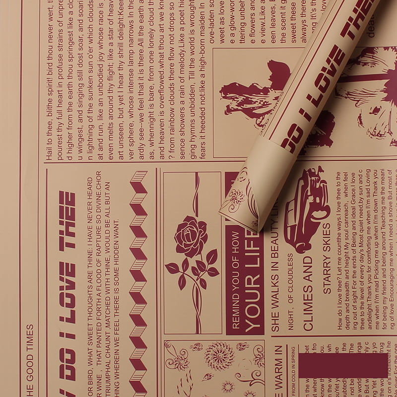 MYHC-21 Retro Newspaper Style Hovězí květiny Balicí papír