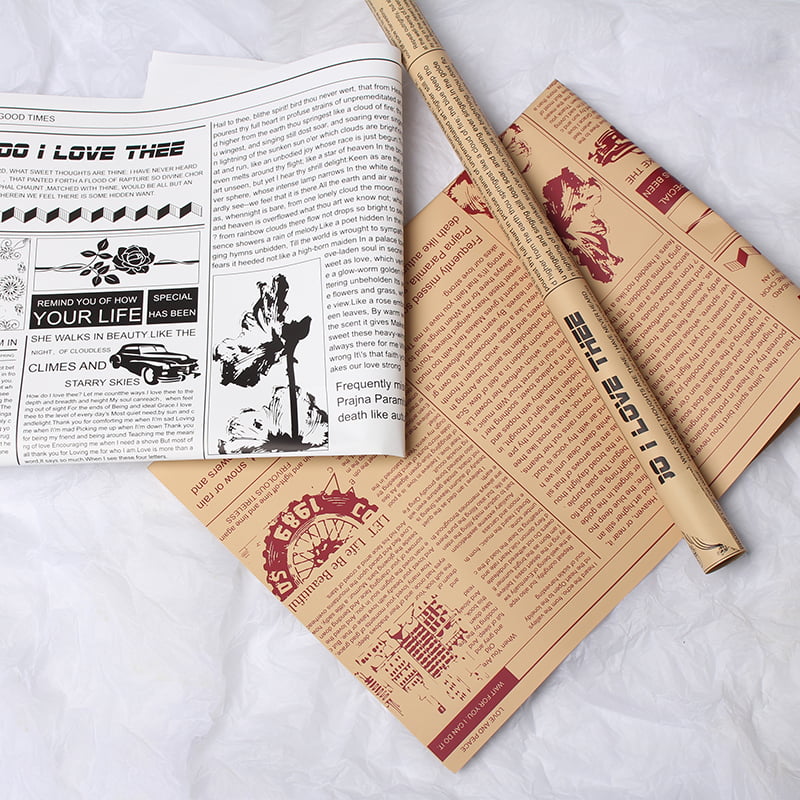 MYHC-21 Retro Newspaper Style Hovězí květiny Balicí papír