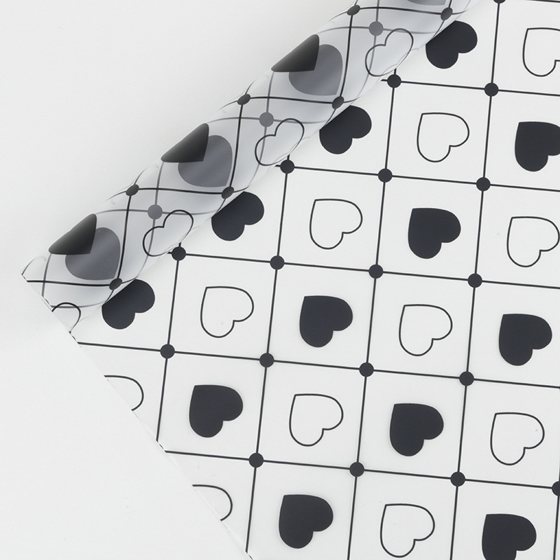 MYHC-60 Monochrome Love Plaid Pattern Transparentní květinová balicí fólie
