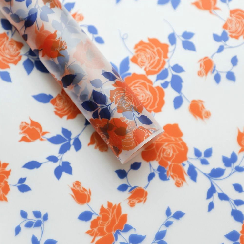 MYHC-79 Rose Print, dvoubarevná, průhledná obalová fólie na květiny