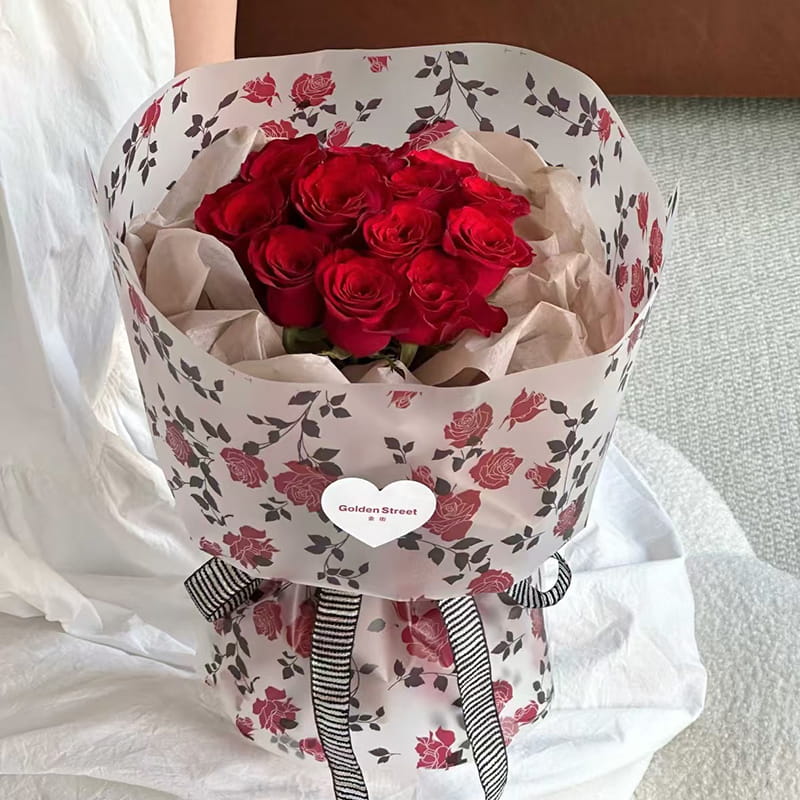 MYHC-79 Rose Print, dvoubarevná, průhledná obalová fólie na květiny