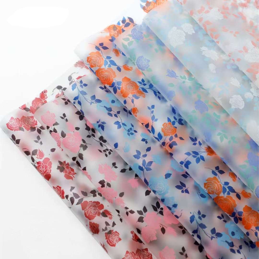 MYHC-79 Rose Print, dvoubarevná, průhledná obalová fólie na květiny