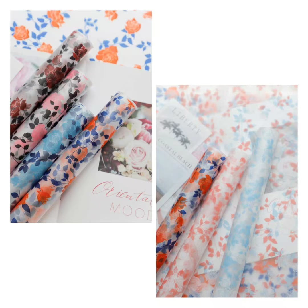 MYHC-79 Rose Print, dvoubarevná, průhledná obalová fólie na květiny