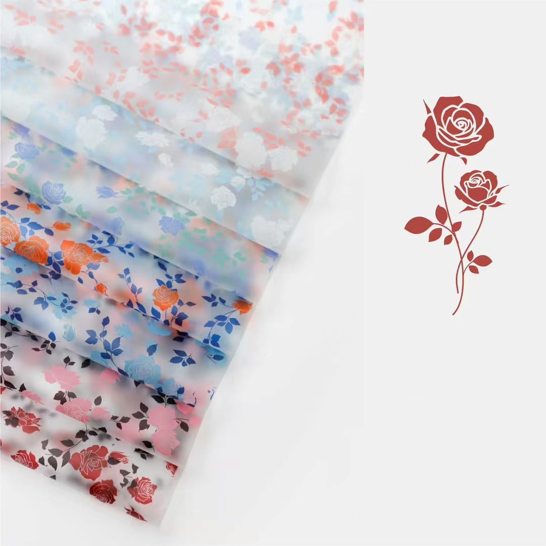 MYHC-79 Rose Print, dvoubarevná, průhledná obalová fólie na květiny